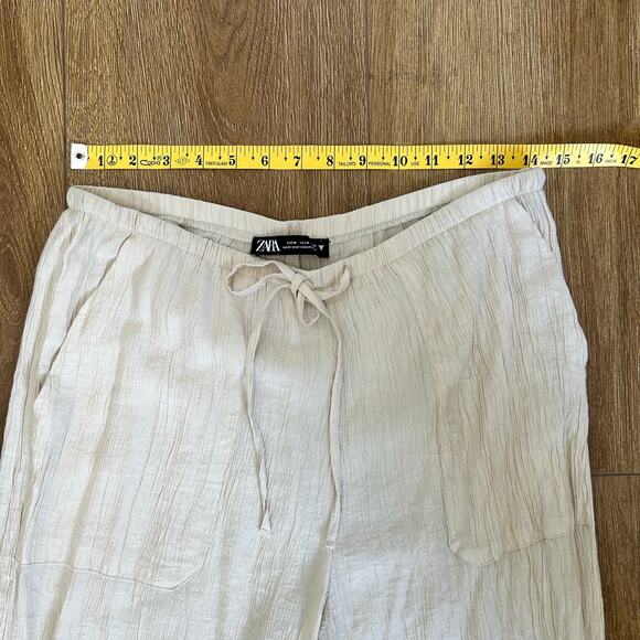 Zara Gauzy Flowy Wide Leg Cream Color Pants Women's Size Medium Coastal Basics - Picture 6 of 10